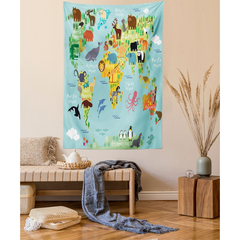 Animal Map of the World Tapestry