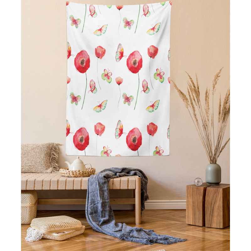 Poppy Butterfly Romance Tapestry