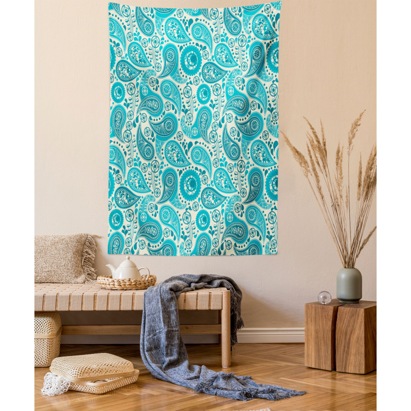 Paisley Blue Flowers Tapestry