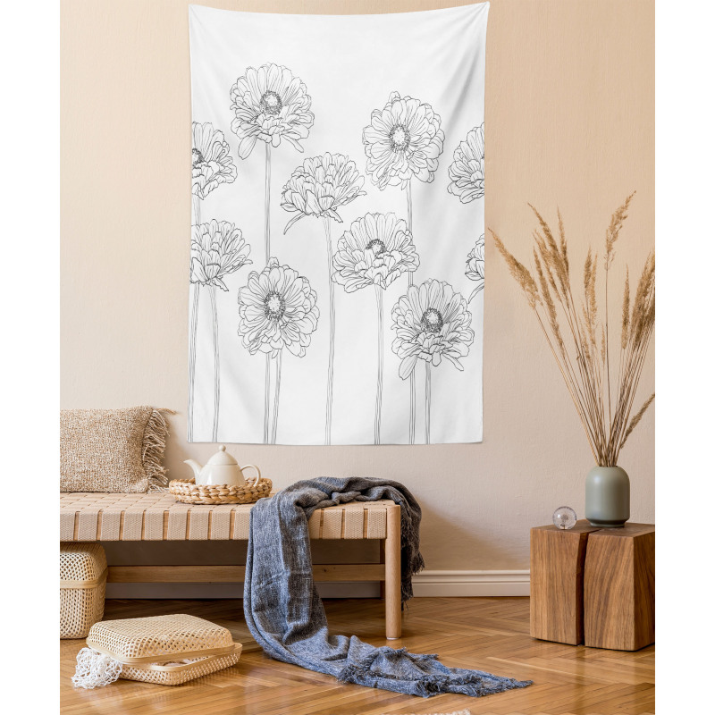 Thin Line Art Flowers Tapestry