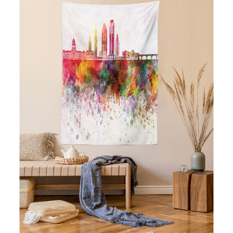 Watercolor Buildings Blots Tapestry