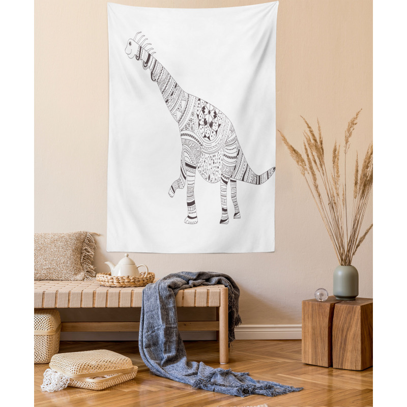 Monochrome Zentangle Dinosaur Tapestry