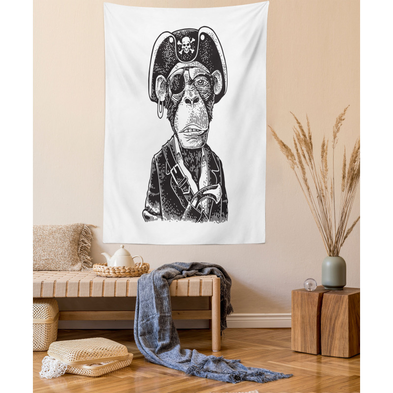 Pirate Monkey Portrait Art Tapestry