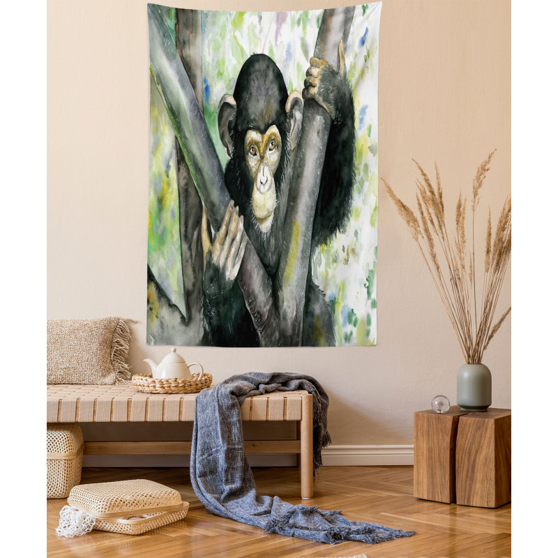 Watercolor Baby Chimpanzee Tapestry