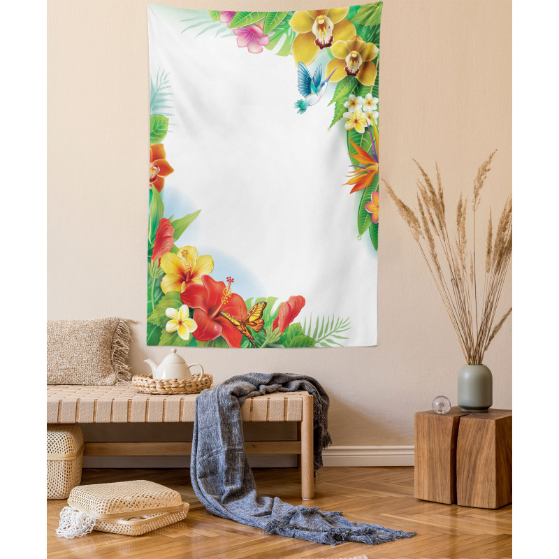 Tropic Flowers Leaves Tapestry