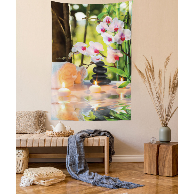 Spa with Candles Orchids Tapestry