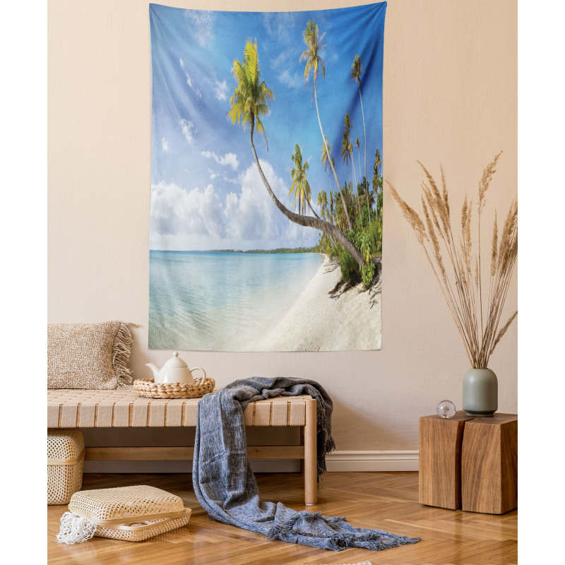 Tropical Beach and Palm Leaves Tapestry