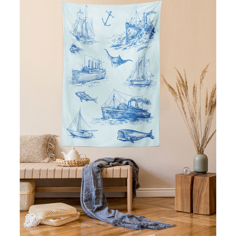 Wildlife Shark Boat Tapestry