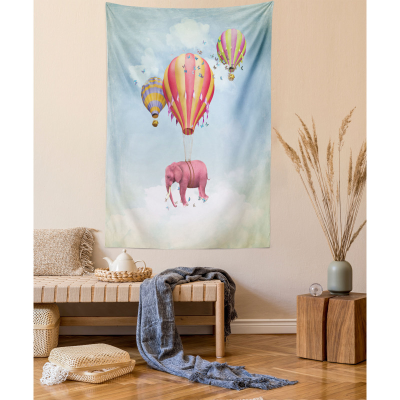 Pink Elephant in Sky Tapestry