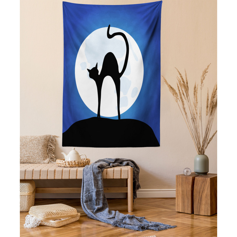Black Cat Full Moon Sky Tapestry