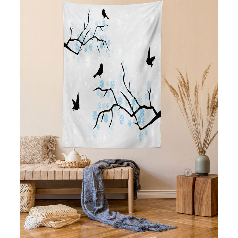 Winter Birds Stars Sky Tapestry