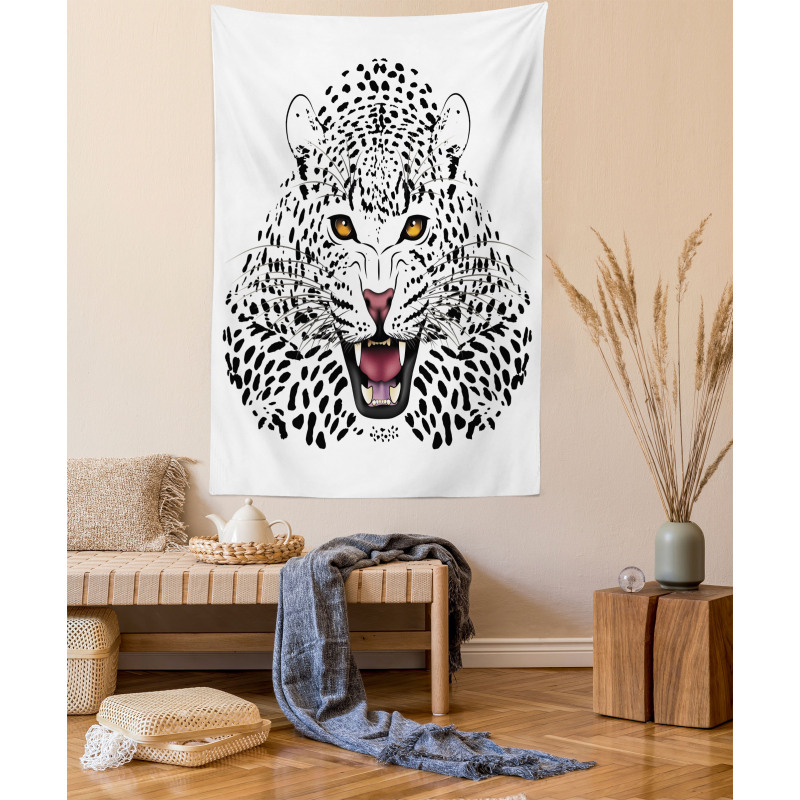 Angry Wild Leopard Tapestry