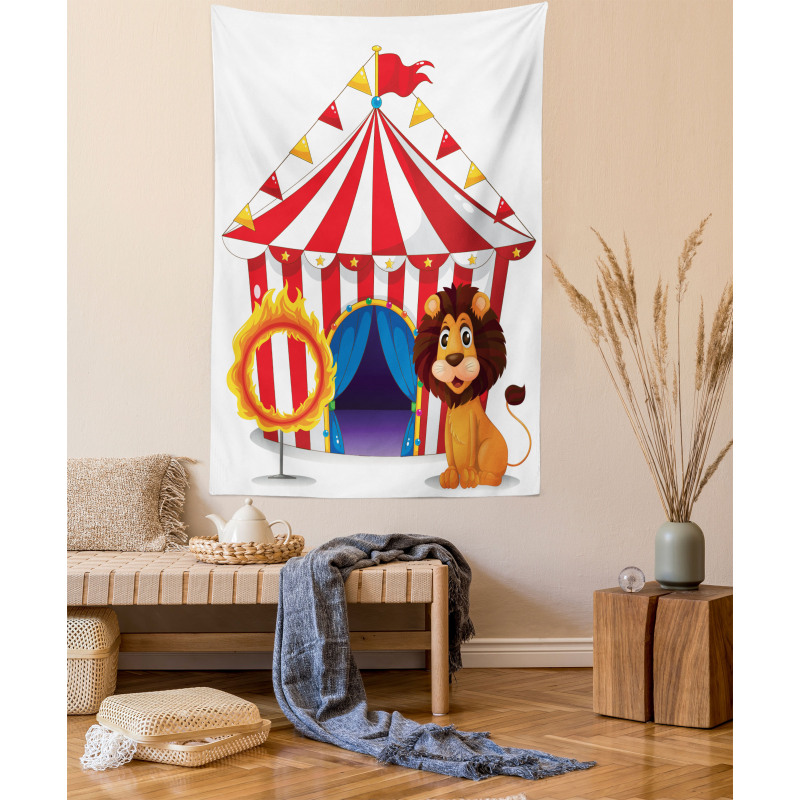 Lion and a Fire Ring Tapestry