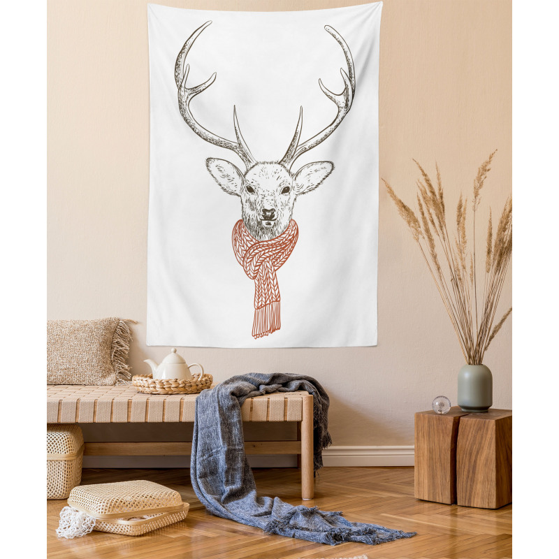 Deer with Scarf Winter Tapestry