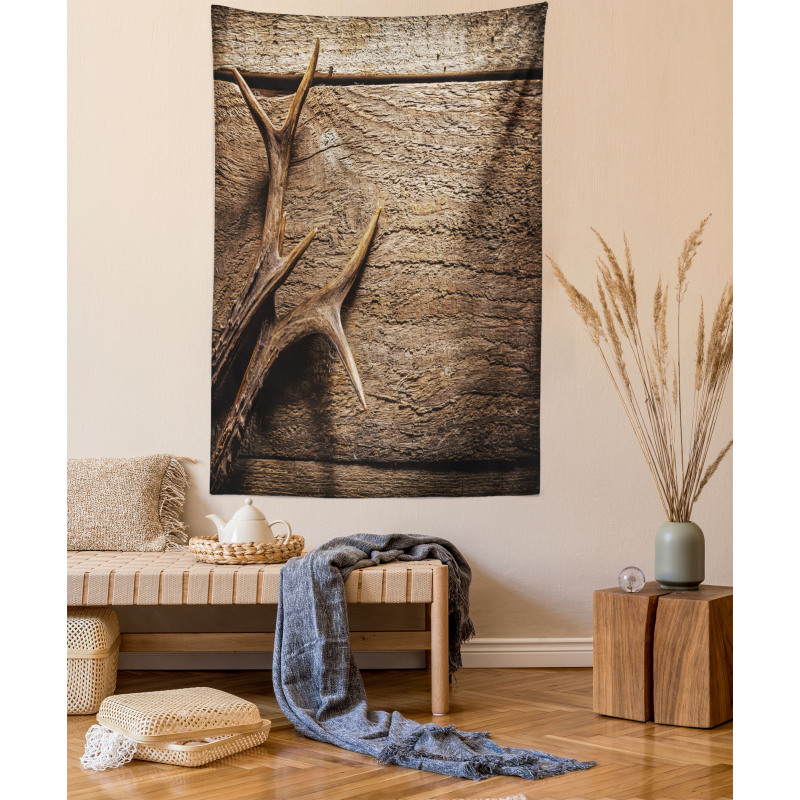 Wooden Deer Rustic Antler Tapestry