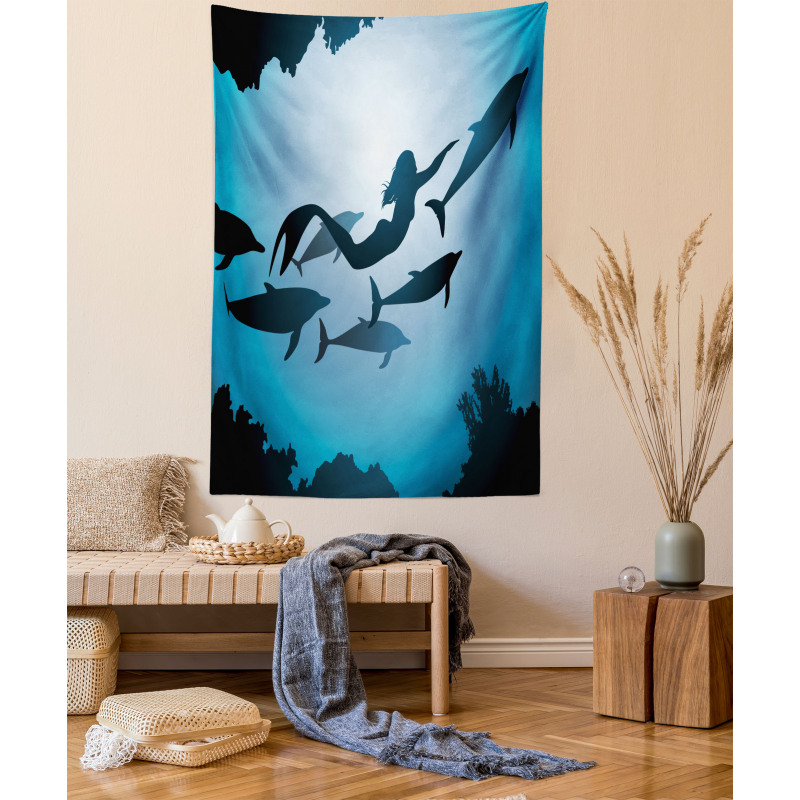 Mermaid and Dolphins Tapestry