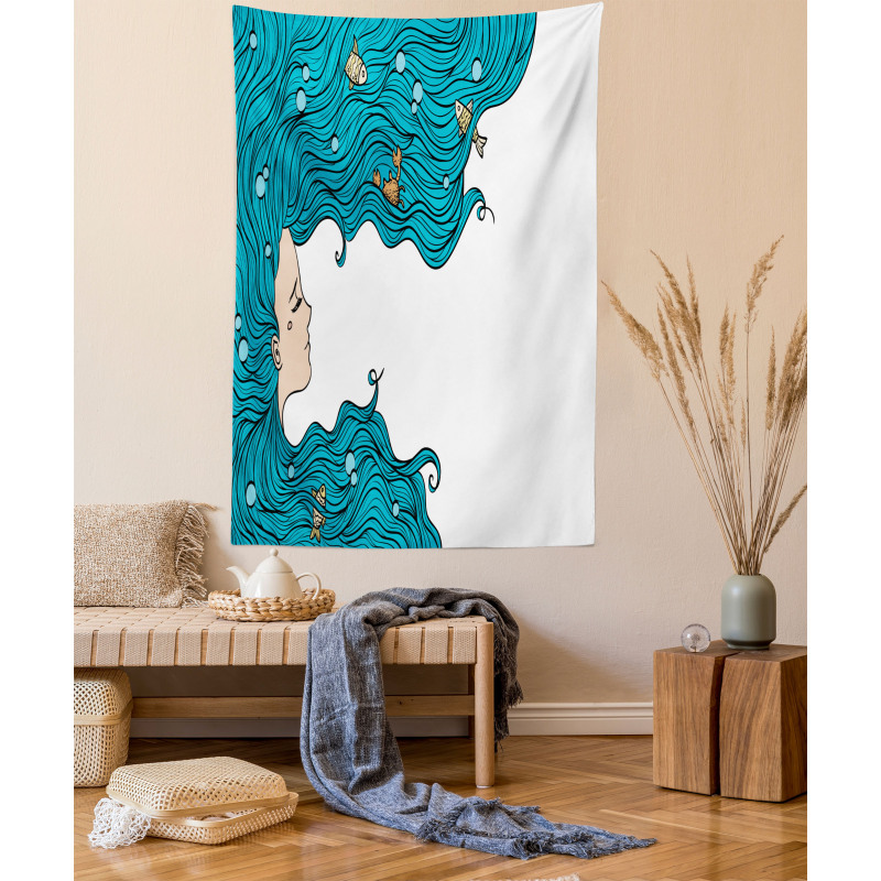 Girl Oceanic Hairstyle Tapestry
