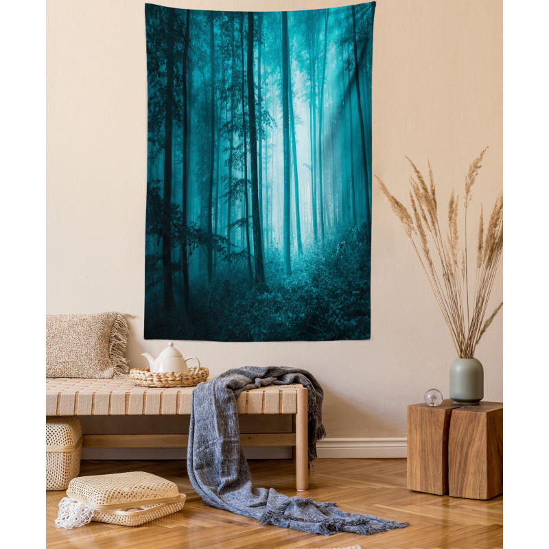 Foggy Dark Country Forest Tapestry