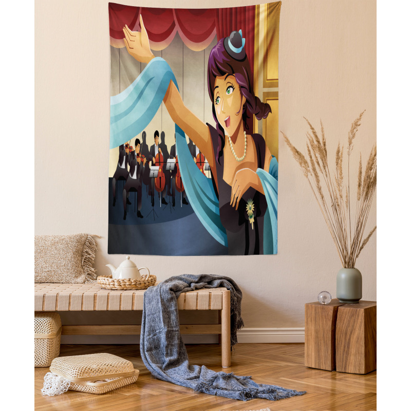 Woman Singing with Orchestra Tapestry