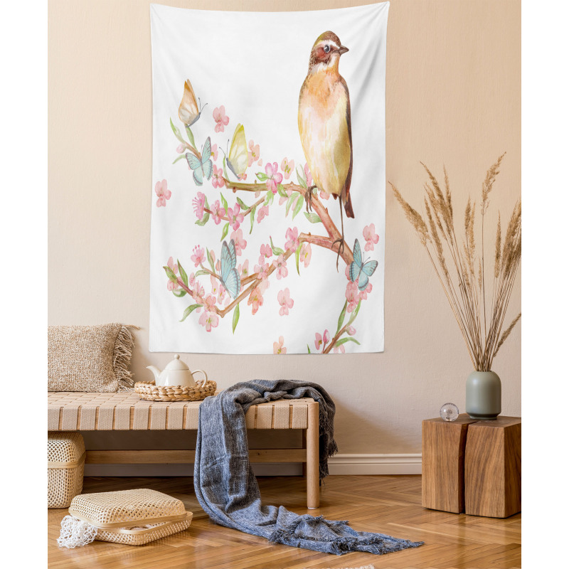 Bird on a Blossoming Tree Tapestry