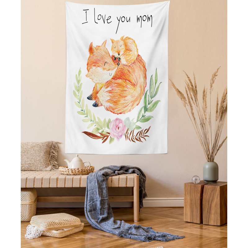 Mom Fox and the Baby Hugging Tapestry