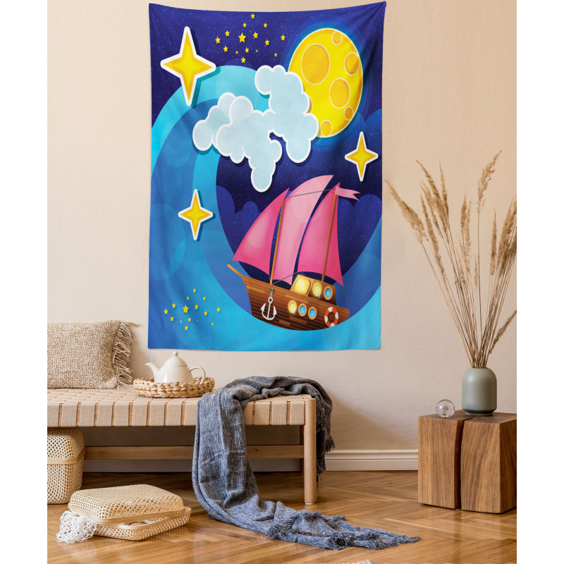 Sailing Boat Cartoon Tapestry