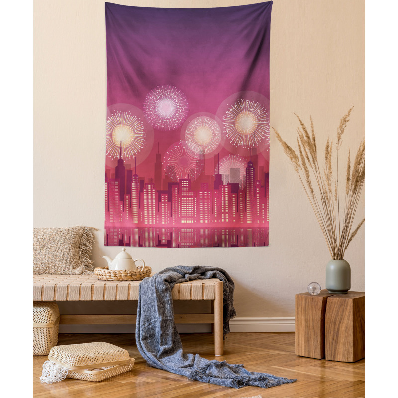 Cityscape Fireworks Tapestry