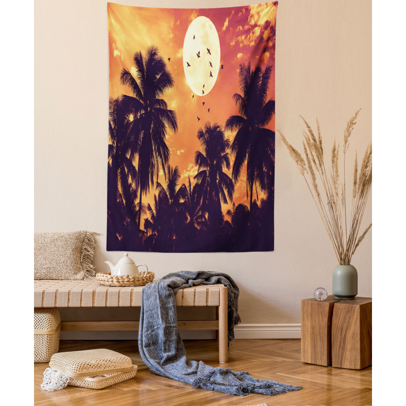 Palms Full Moon Birds Tapestry