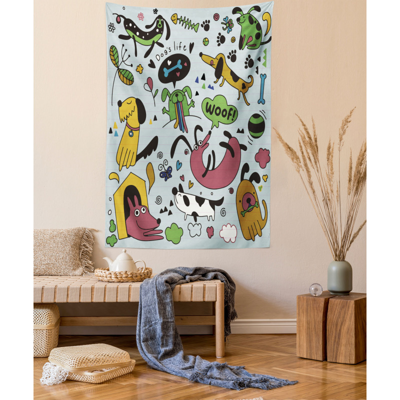 Vivid Playful Dog Pattern Tapestry