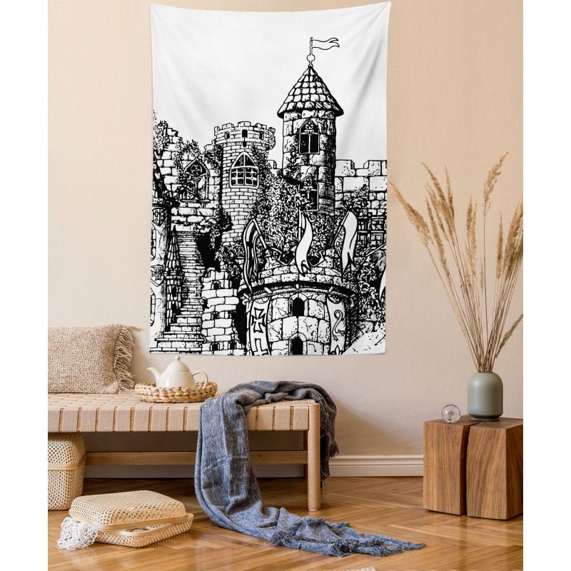 Medieval Fortress Sketch Tapestry