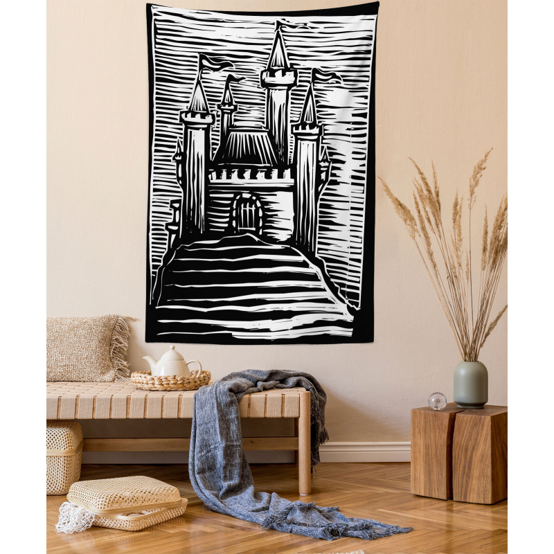 Woodcut Medieval Fortress Tapestry