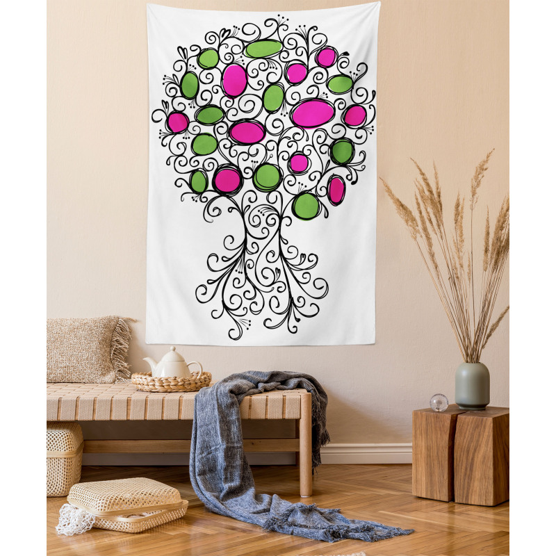 Pink Green Spring Tree Tapestry