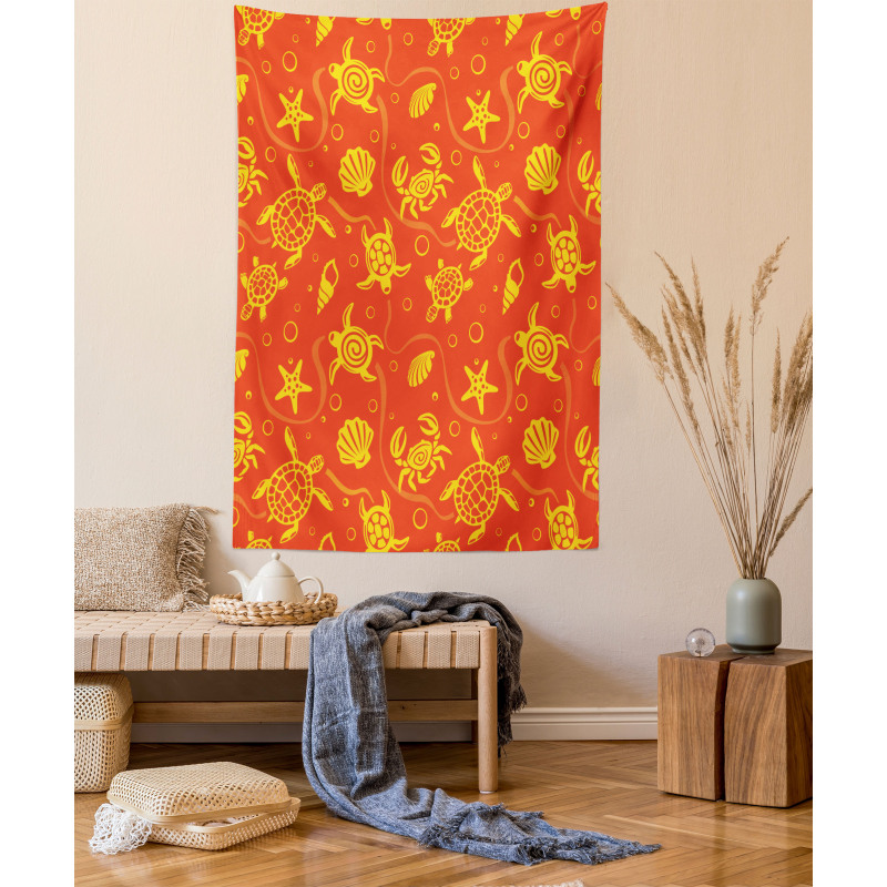 Yellow Turtles Crabs Tapestry