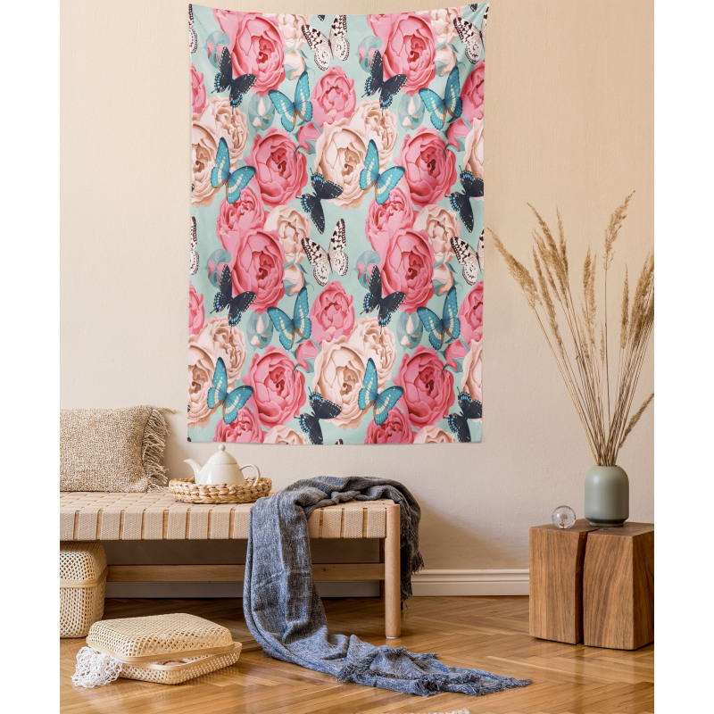 Peony Rose Butterflies Tapestry