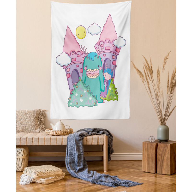 Little Girl Monster Castle Tapestry