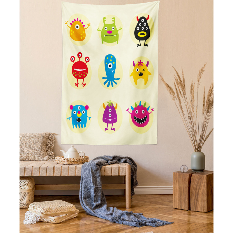 Colorful Monsters Funny Faces Tapestry