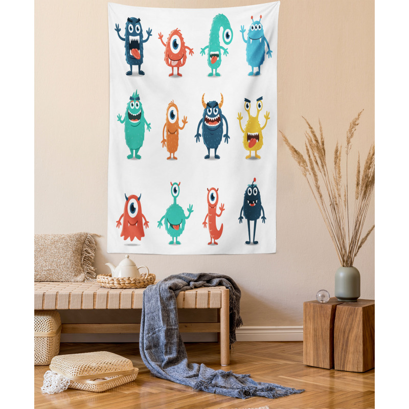 Colorful Monster Graphic Art Tapestry