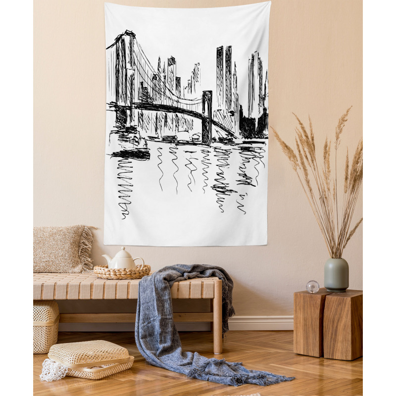 Buildings Bridge River Tapestry