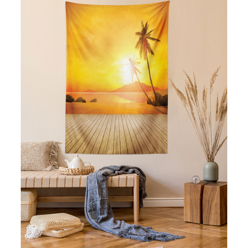 Wooden Deck Sunset Tapestry