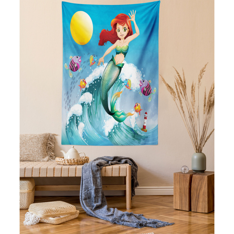 Wave with Cartoon Fish Tapestry