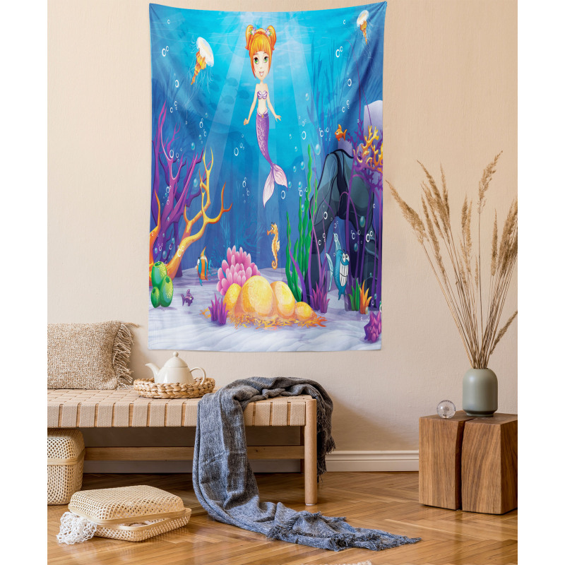 Cartoon Mermaid Fish Tapestry