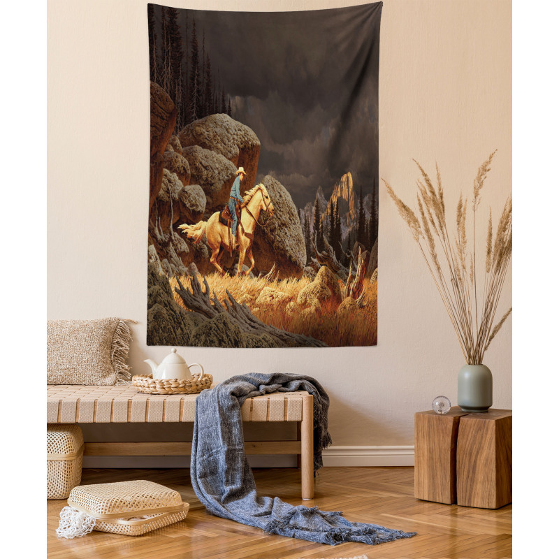 Cowboy Riding Horse Tapestry