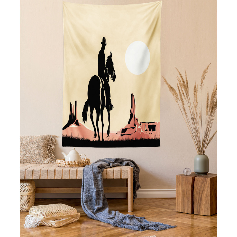 Cowboy Horse Sunset Tapestry