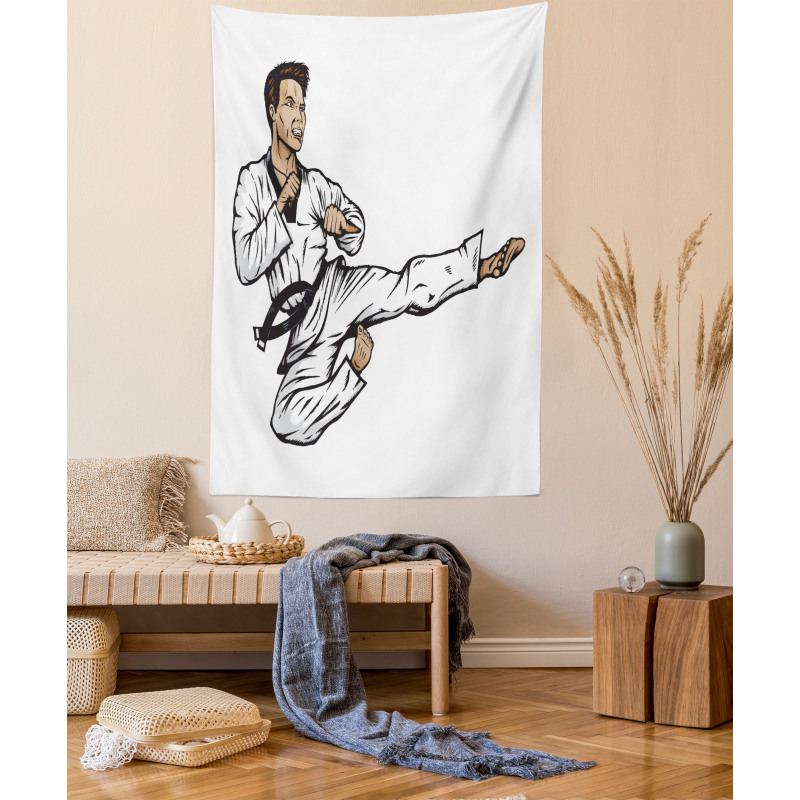 Senpai with Black Belt Kick Tapestry