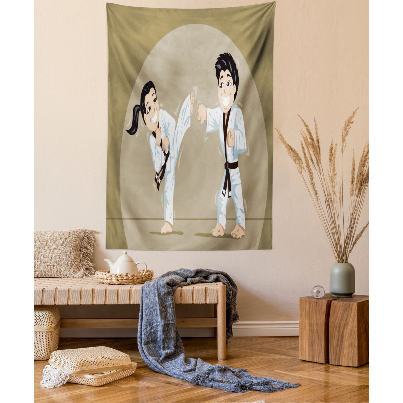 Children Karate Cartoon Art Tapestry