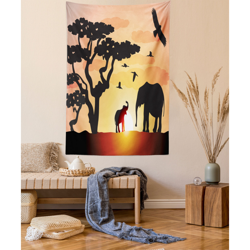 Sunset Animal Tree Tapestry