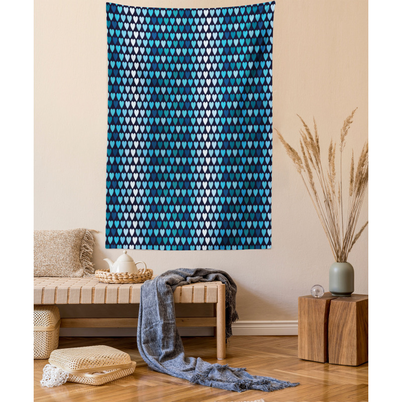 Blue Toned Heart Shapes Tapestry