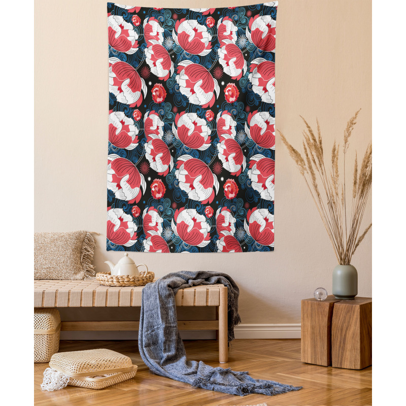 Flowers and Swirls on Dark Tapestry