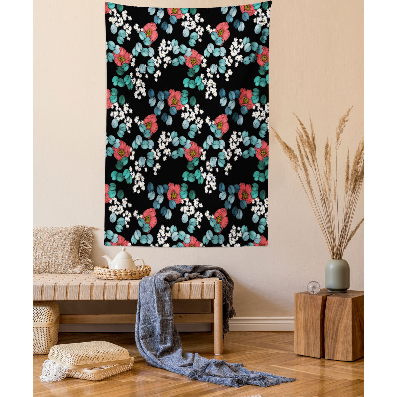 Peony Daisy and Leaves Art Tapestry