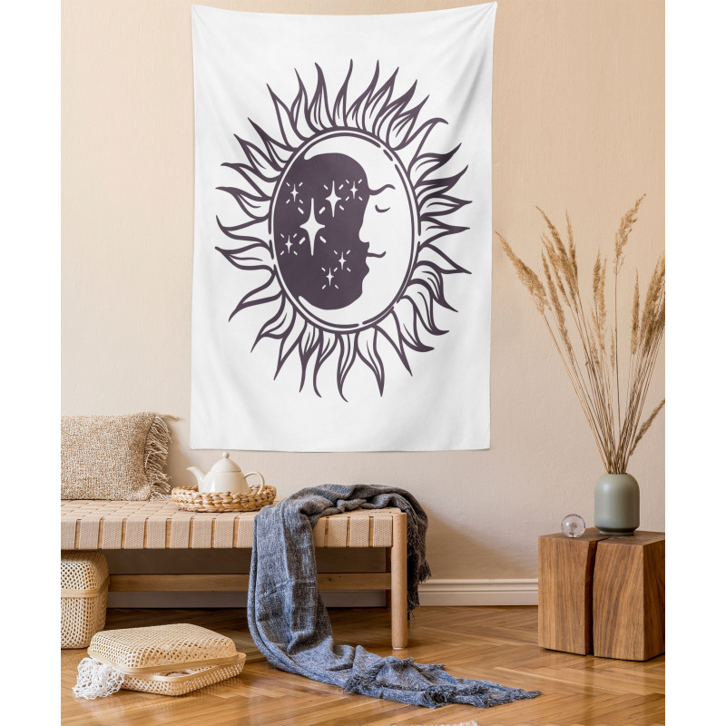 Cartoon Crescent in Sun Tapestry